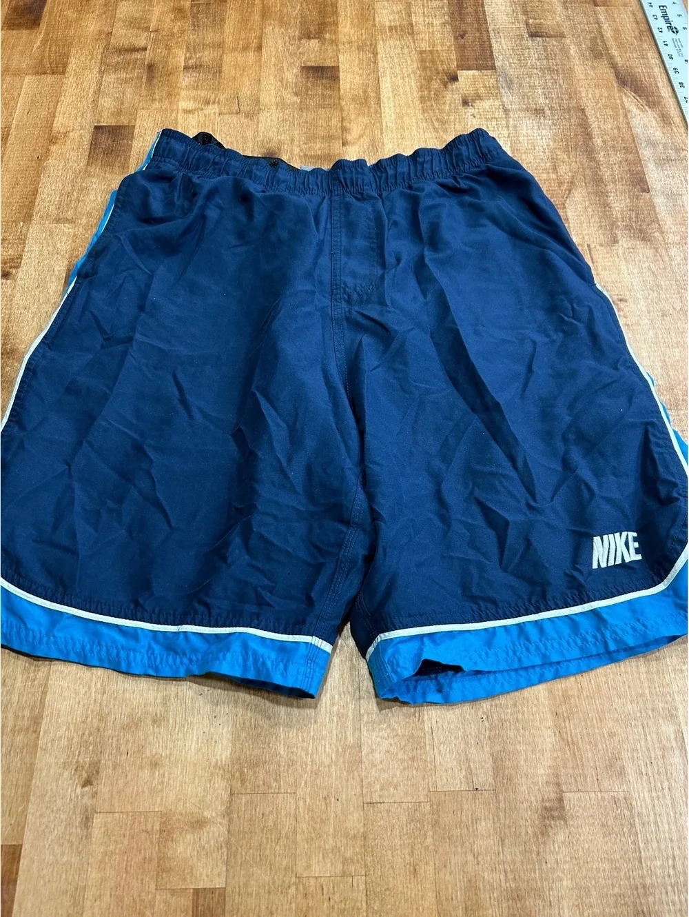 Nike Men's Swim Shorts Size Large Navy Blue with Light Blue Trim